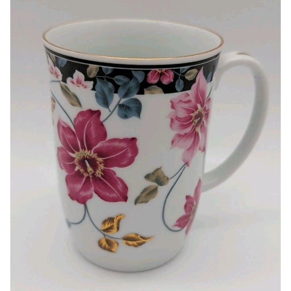 Otagari Supreme porcelain mug  Floral coffee cup Japan Pink Flowers Gold Accents